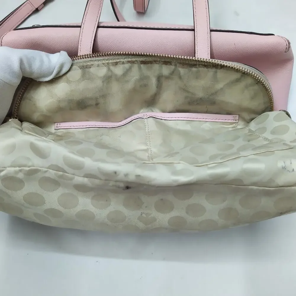 Kate Spade New York Pink Crossgrain Leather Domed Double Handles Satchel Bag